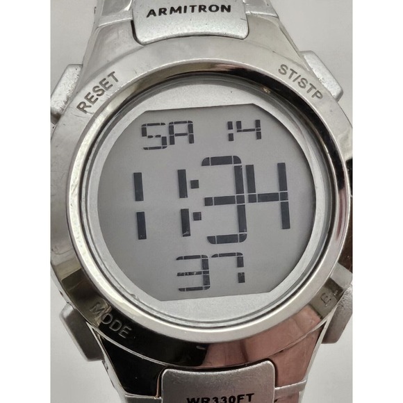 Armitron Pro Sport 45/7012 Digital Watch Silver Tone Silver Silicone Day Date - Picture 2 of 11